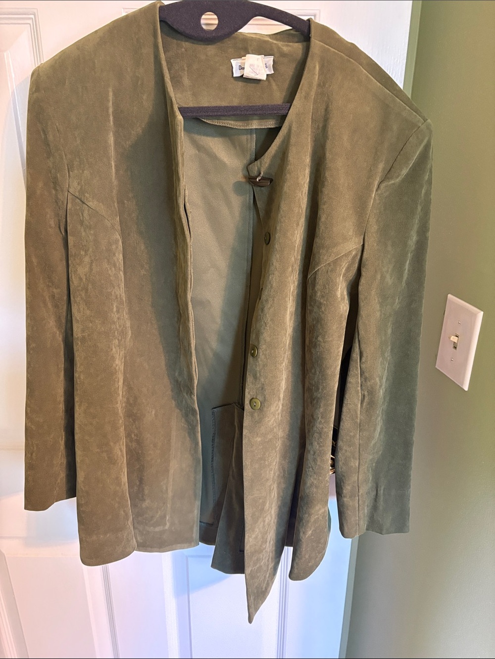 Olive Suede Open-Front Women's Blazer with matching skirt